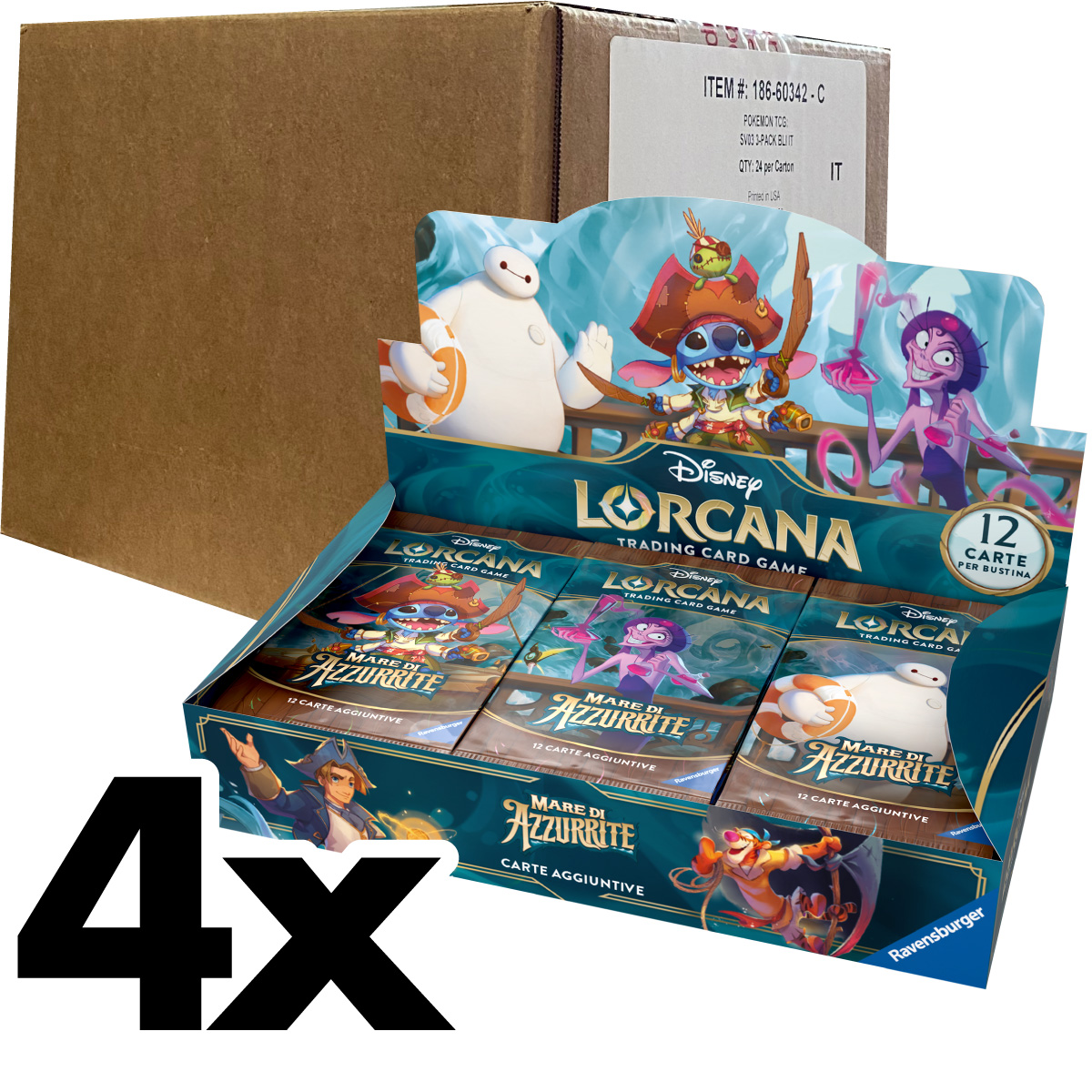 lorcana - mare di azzurrite - case sigillato 4x box 24 buste (ita)