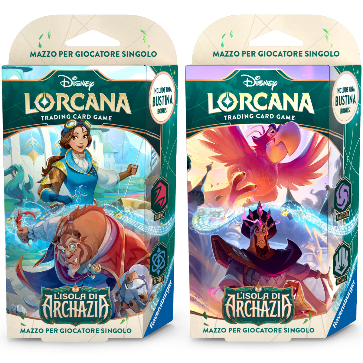 lorcana - l'isola di archazia - ametista & acciaio/rubino & zaffiro - 2x starter deck (ita)