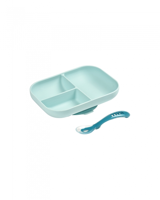 BÉABA Set Pappa Da Apprendimento In Silicone - Piatto Triscomparto +  Cucchiaio Da 2 Anni - Blu a 29,99 €