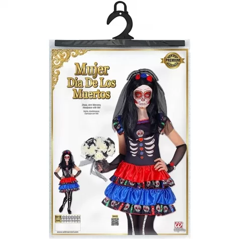 costume mujer dia de los muertos 116cm - vestito scaldabraccia copricapo con velo