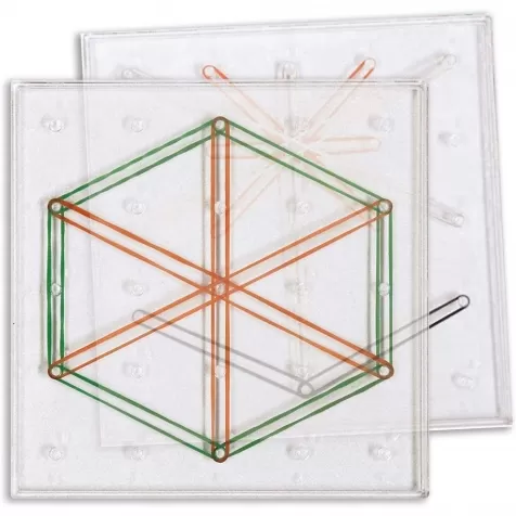 geoboard - set da 6 geoboard trasparenti e 120 elastici colorati - 15 cm