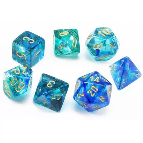 nebula blu/oro - set di 7 dadi poliedrici