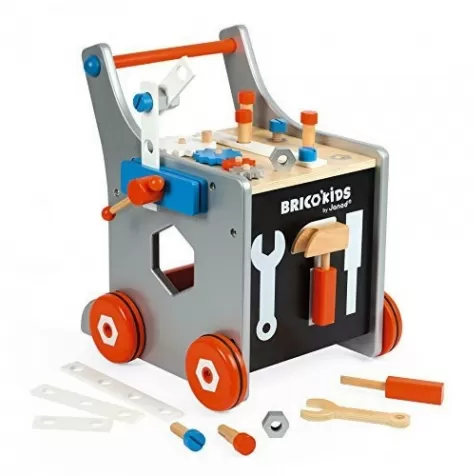 gioca spingi e cammina, carrello in legno porta attrezzi magnetio, brico kids