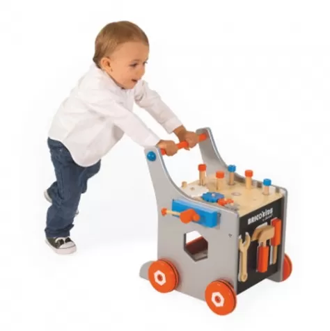 gioca spingi e cammina, carrello in legno porta attrezzi magnetio, brico kids