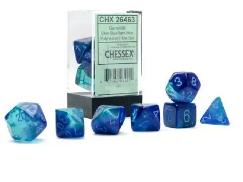 gemini blu/azzurro luminary - set di 7 dadi poliedrici