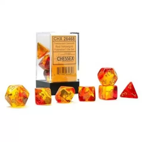 gemini rosso+giallo/oro luminary - set di 7 dadi poliedrici