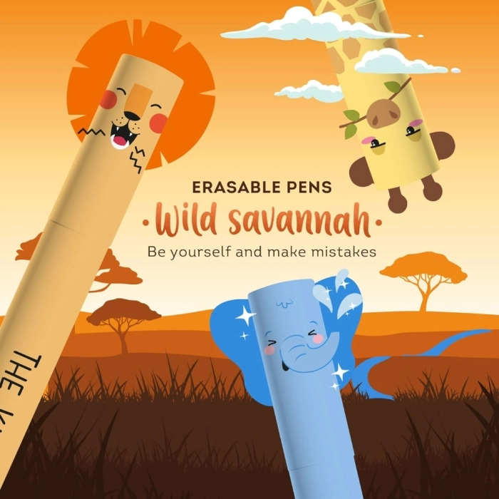 LEGAMI Set di 3 Penne Gel Cancellabili – Wild Savannah