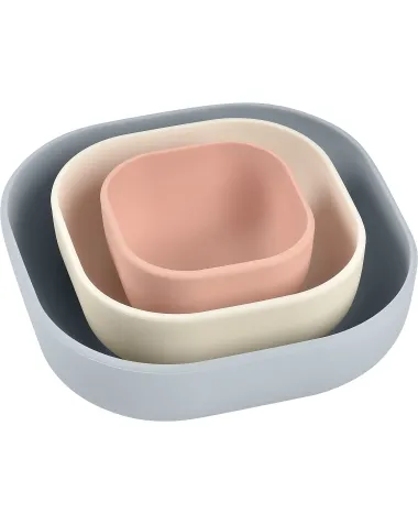 set 3 ciotole - grigio bianco e rosa - silicone alimentare