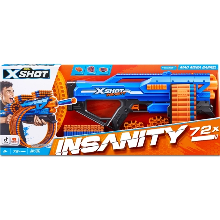 x-shot insanity mad mega barrel 72 dardi