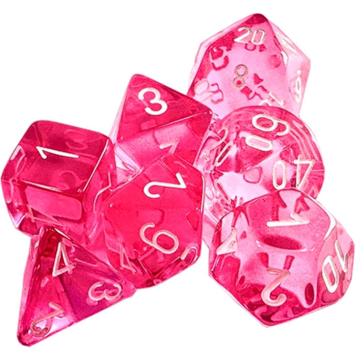 translucent polyhedral pink/white - set di 7 dadi poliedrici