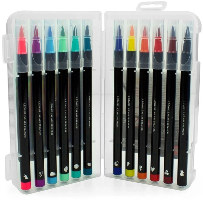 set di 12 pennarelli con punta a pennello - colori pastello - brush markers multicolor