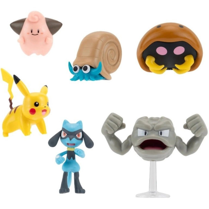 pokemon - battle figure multi-pack - pikachu / cleffa / geodude / riolu / omanyte / kabuto