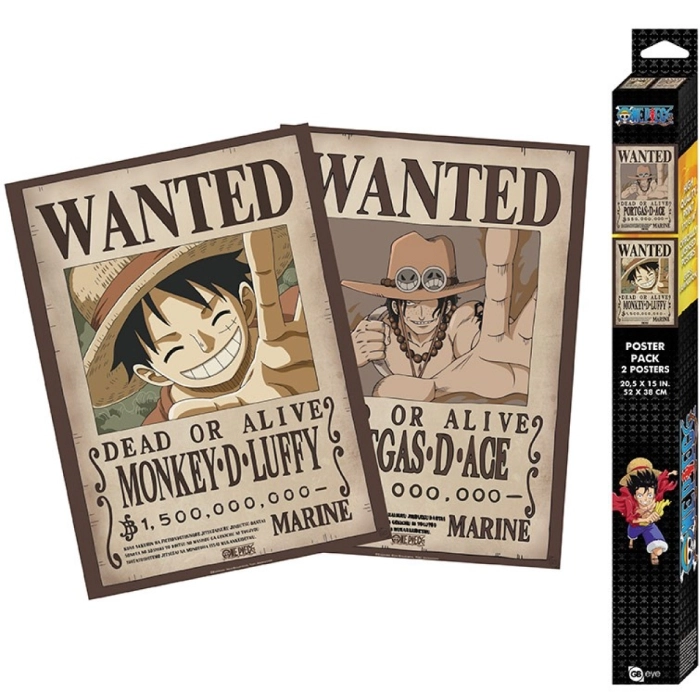 one piece - set 2 chibi poster 52x38cm - wanted luffy & ace