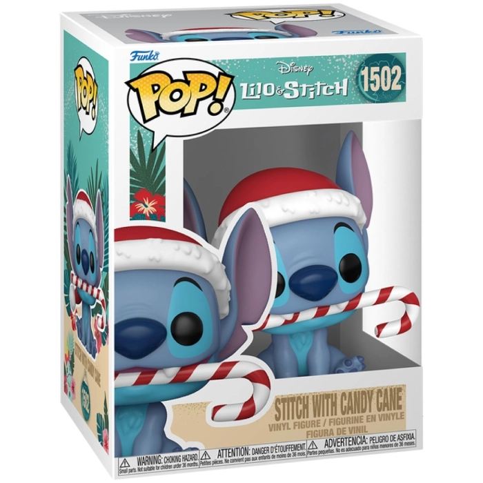 disney: stitch holiday - stitch with candy cane 9cm - funko pop 1502