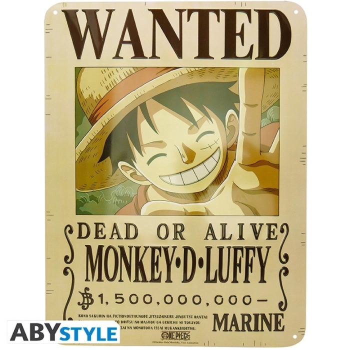 one piece - targa in metallo - luffy wanted new world (28x28cm)