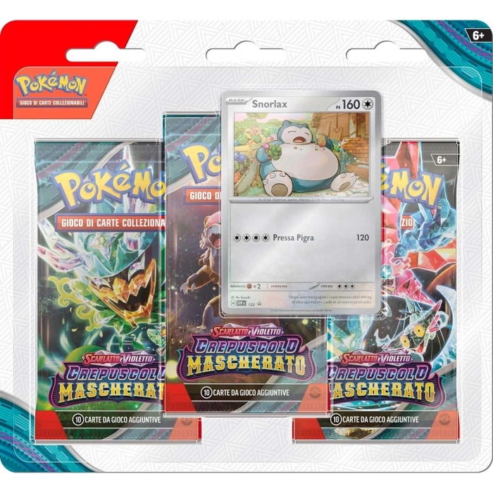 pokemon scarlatto e violetto crepuscolo mascherato - snorlax - blister 3 bustine + 1 card (ita)