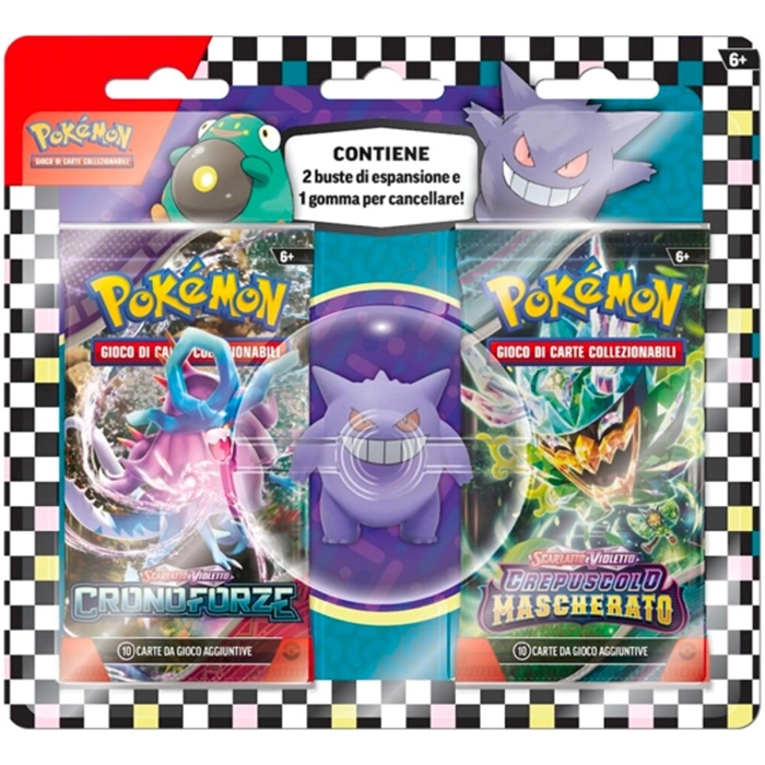 pokemon - gengar - blister 2 bustine + 1 mini action figure in gomma (ita)