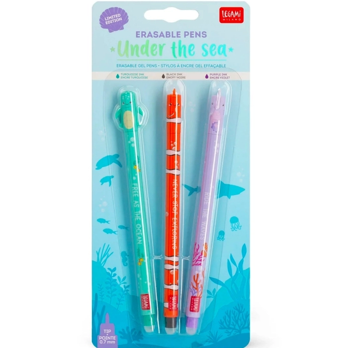 set di 3 penne gel cancellabili - erasable pen - under the sea