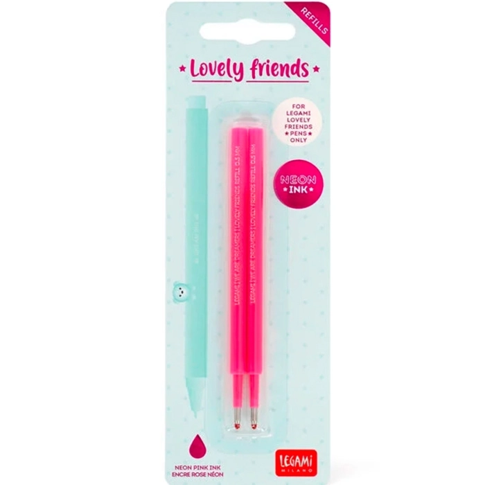 set di 2 refill per penna gel - lovely friends - neon pink