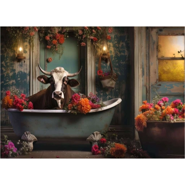 the cow with the flowery headdress - puzzle 1000 pezzi