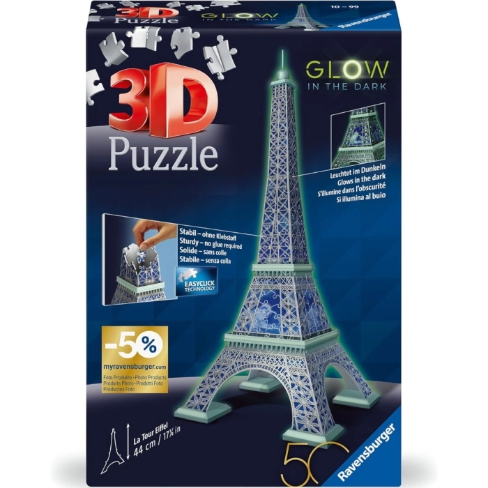 glow in the dark - torre eiffel - puzzle 3d