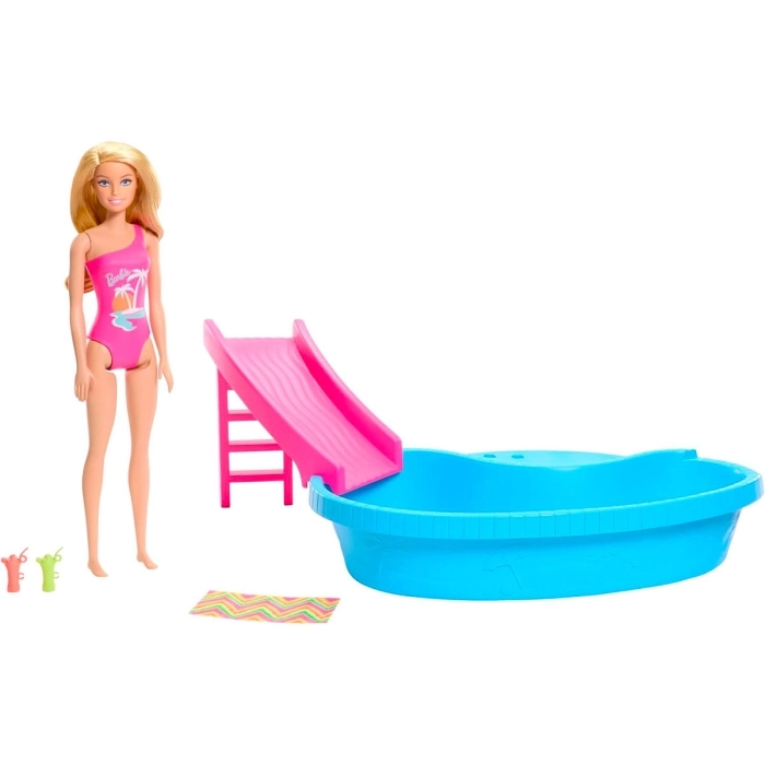 barbie - playset con piscina e bambola con accessori