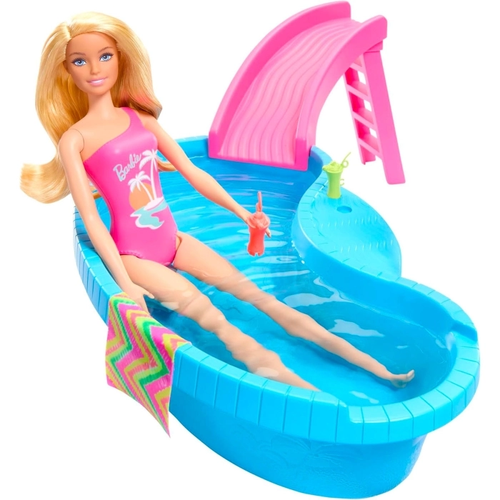 barbie - playset con piscina e bambola con accessori