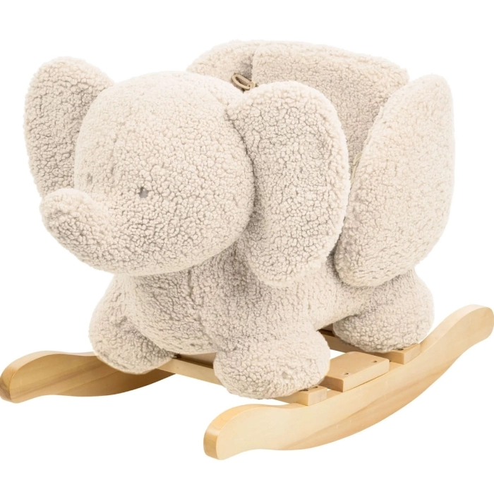 dondolo rocker l'elefante ecru in legno e peluche - 60x30x45cm