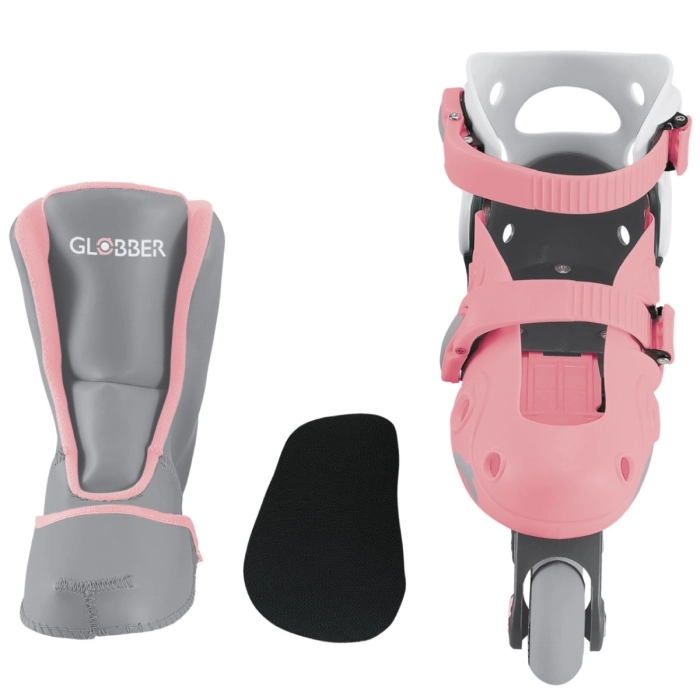 globber - learning inline skates 2 in 1 - rosa pastello (taglia 26-29)