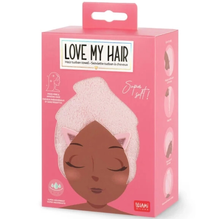 asciugamano per capelli a turbante - love my hair - kitty