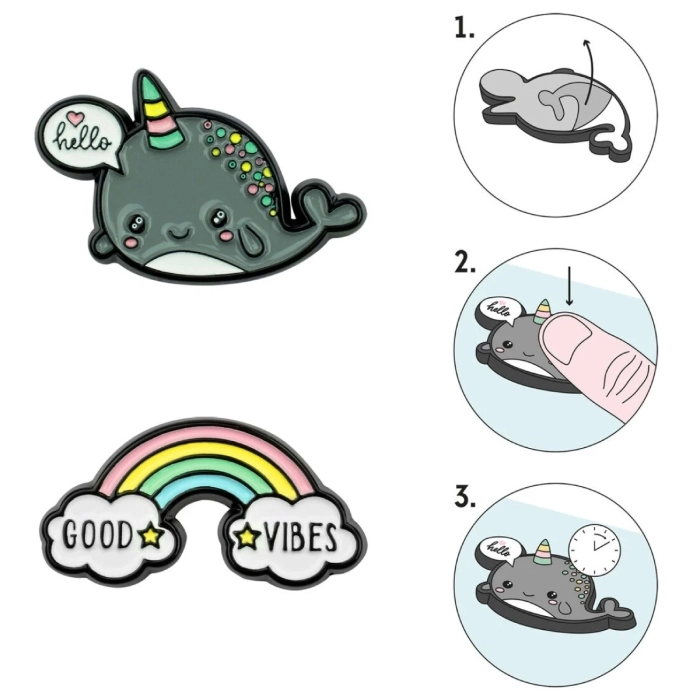 set di 2 adesivi in metallo - cutie - whale and rainbow