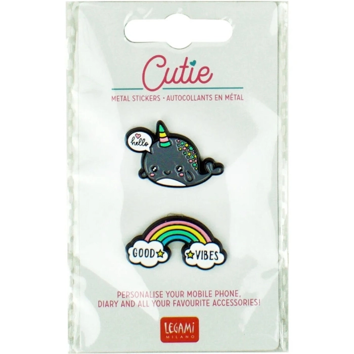 set di 2 adesivi in metallo - cutie - whale and rainbow