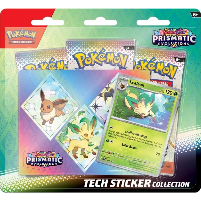 pokemon scarlatto e violetto evoluzioni prismatiche - leafeon - collezione con adesivo (ia)