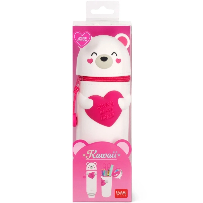 astuccio 2 in 1 in silicone - kawaii - white bear