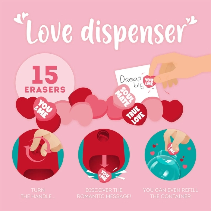 mini distributore gomme per cancellare - love dispenser