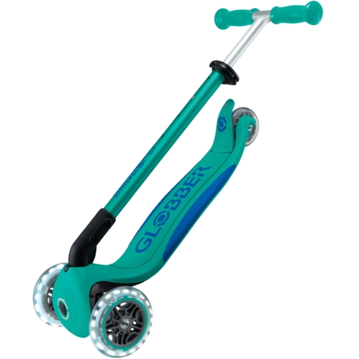 globber - primo foldable plus light - monopattino pieghevole con luci - emerald green/navy blue