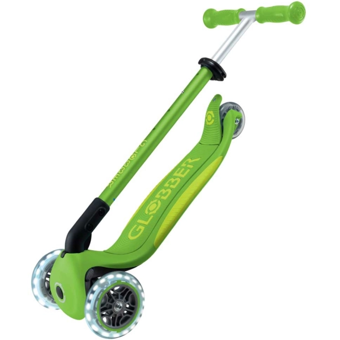 globber - primo foldable plus light - monopattino pieghevole con luci - apple green/lime green