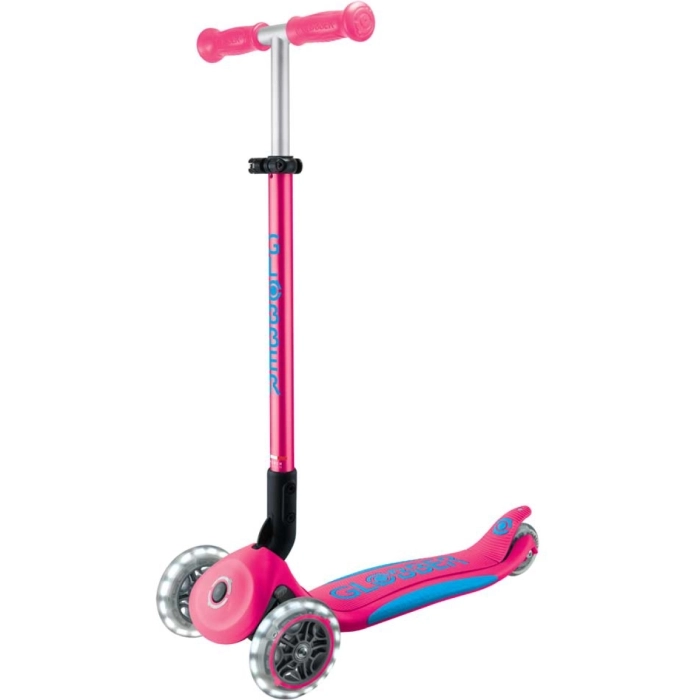 globber - primo foldable plus light - monopattino pieghevole con luci - fuchsia/sky blue