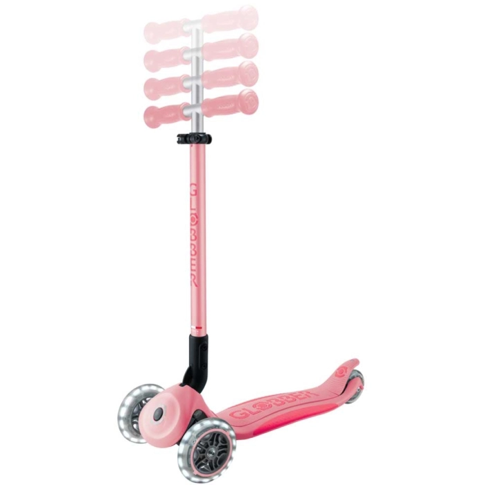 globber - primo foldable plus light - monopattino pieghevole con luci - pastel pink