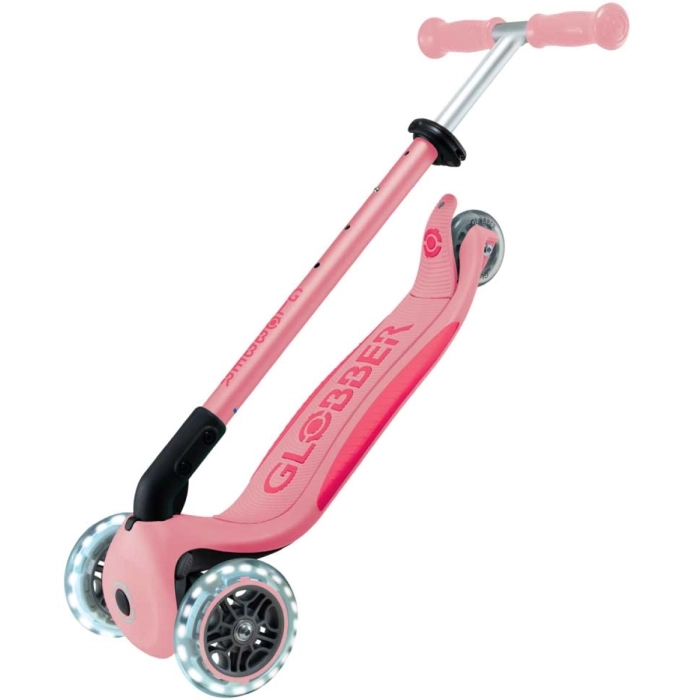 globber - primo foldable plus light - monopattino pieghevole con luci - pastel pink