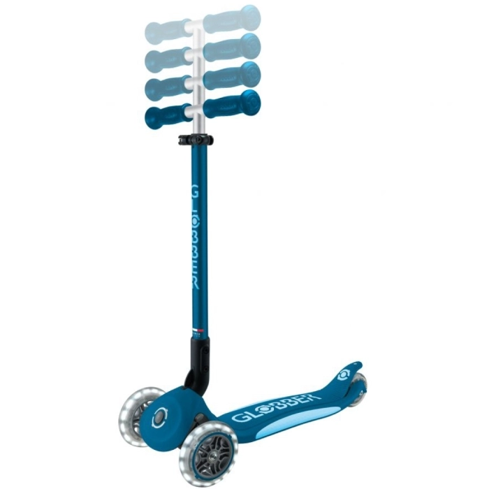 globber - primo foldable plus light - monopattino pieghevole con luci - petro blue/pastel blue