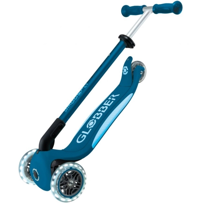 globber - primo foldable plus light - monopattino pieghevole con luci - petro blue/pastel blue