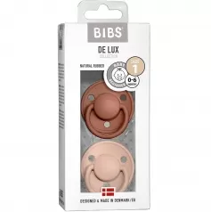 ciuccio de lux - ciliegia con tettarella in gomma naturale - set di 2 - woodchuck e rosa cipria - senza pba, pvc e ftalati 0-6 mesi