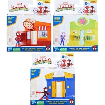 marvel spidey e i suoi fantastici amici - mini playset city block con personaggio assortito 10cm