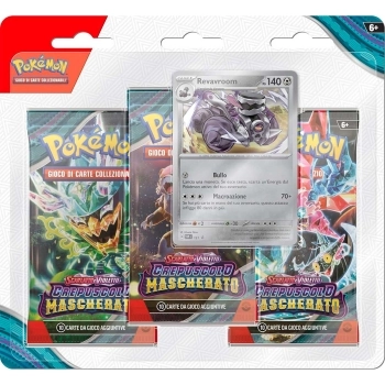 pokemon scarlatto e violetto crepuscolo mascherato - revavroom - blister 3 bustine + 1 card (ita)