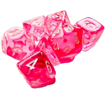 mini translucent rosa/bianco - set di 7 dadi poliedrici
