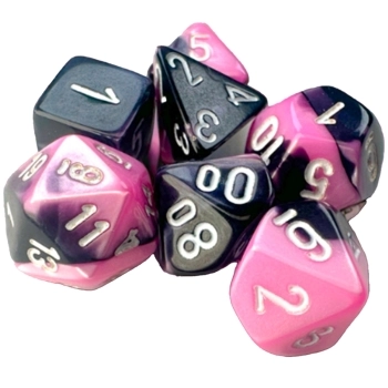 mini gemini nero-rosa/bianco - set di 7 dadi poliedrici