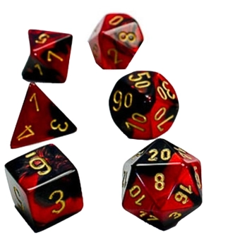 mini gemini nero-rosso/oro - set di 7 dadi poliedrici