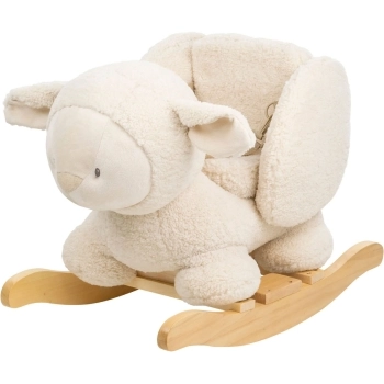 dondolo pecora ecru in legno e peluche - 60x30x45cm