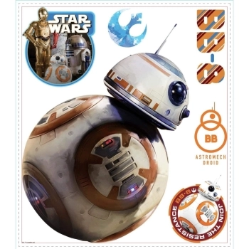 star wars: the force awakens bb-8 giant - adesivo removibile da parete